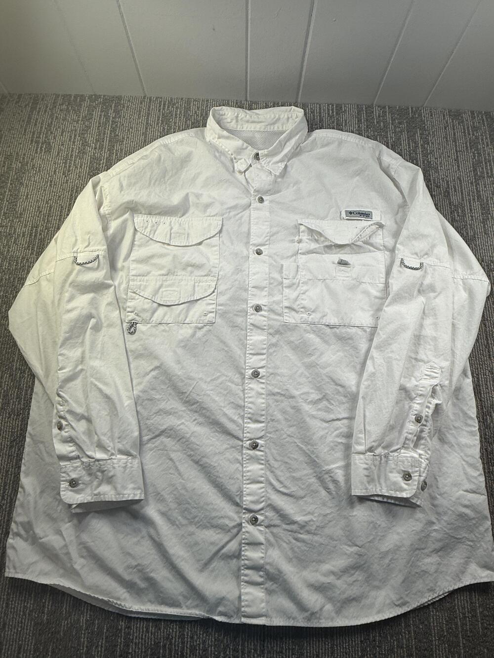 Columbia Shirt Mens 2XL White PFG Long Sleeve Fishing Vented Button-Up